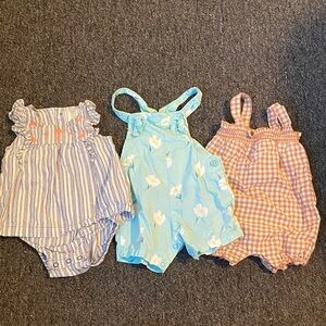 Carter's Blue Striped and Floral Baby Rompers
